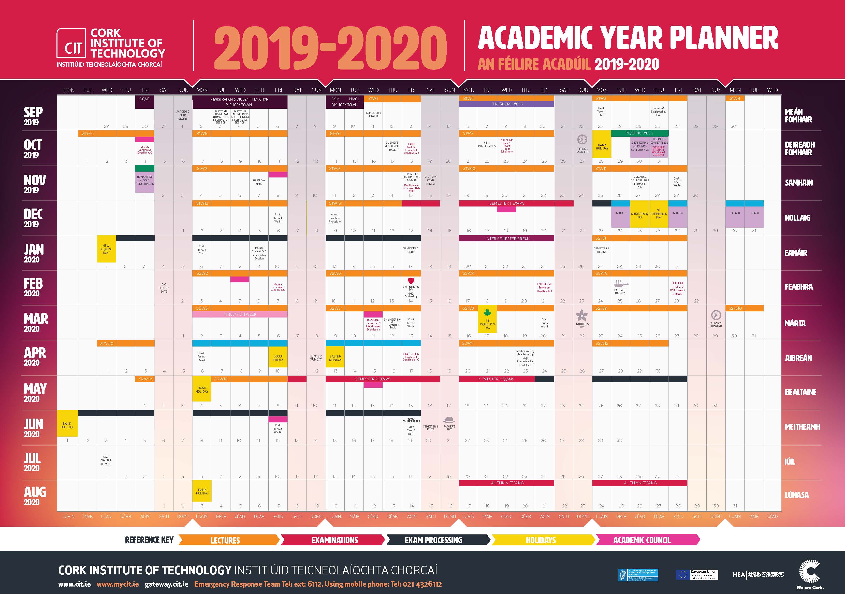 CIT Cork Institute of Technology Semester dates and calendar